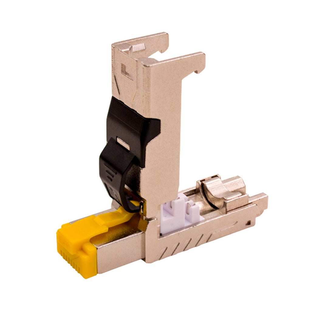 012-024/10G, Plug RJ45 blindado Cat6/6A, para cable sólido, con chapa de oro, Auto ponchable sin herramienta
