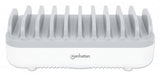 Manhattan Estación de carga de 10 puertos: 3 USB-C (hasta 18 W PD) y 7 USB-A (hasta 12 W), potencia total 120 W, blanco/gris, garantía 3 años organizadores para estación de carga Contacto Montaje de sobremesa Mesa 10