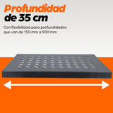 CHAROLA GABINETE 19", 1U, FIJA, 35CM, VENTILADA, 50KG