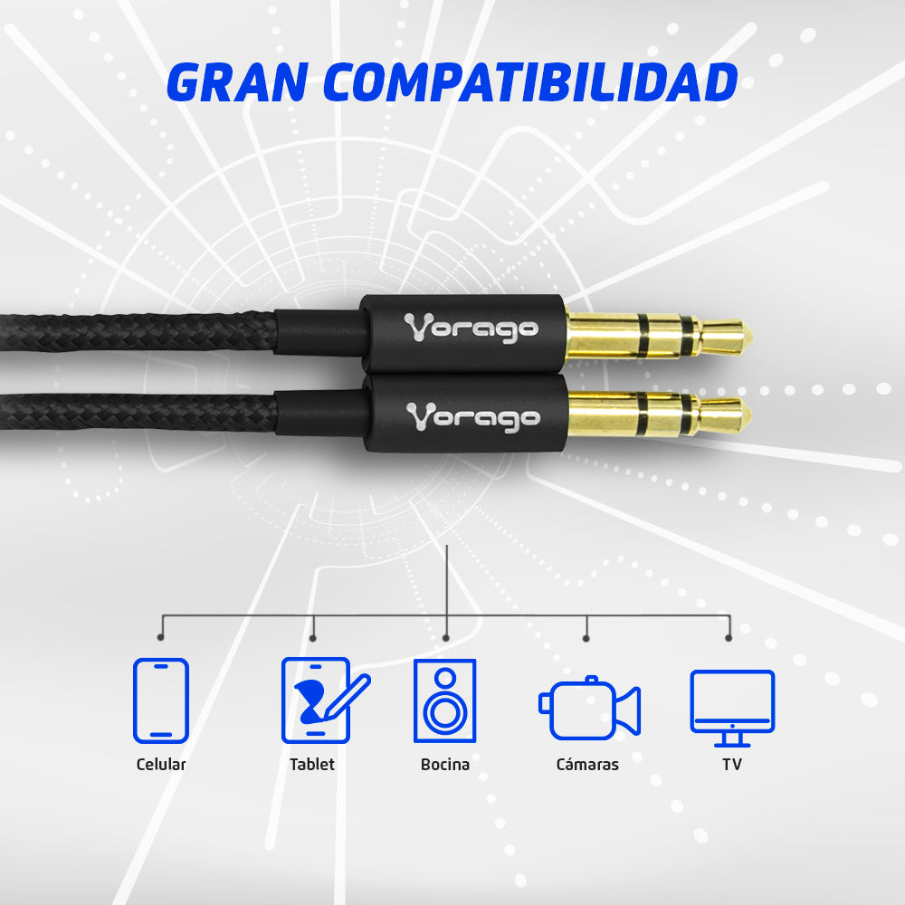 Vorago CAB-115 cable de audio 1 m 3,5mm Negro, Macho, Macho, AC-365810-4