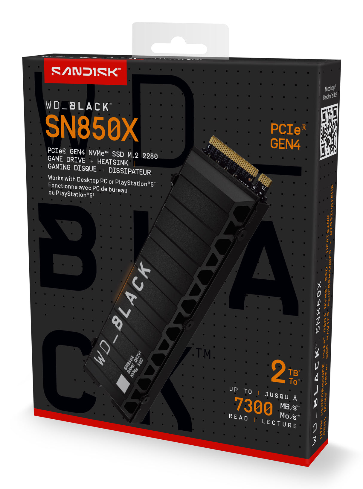 Western Digital WDS100T2XHE 2 TB M.2 PCI Express 4.0 NVMe TLC 3D NAND, 7300 MB/s
