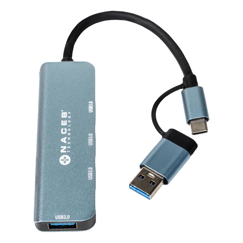 Naceb Technology NA-0126 nodo concentrador USB Tipo C Negro, Azul, Aluminio, Elastómero termoplástico (TPE), 0.015 m