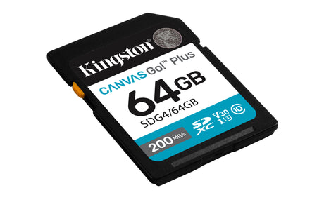 Kingston Technology Canvas Go! Plus 64GB SDXC Canvas Go Plus Gen4 200MB/s C10 UHS-I U3 V30 Memoria Flash 64 GB SDXC 200 MB/s 100 MB/s