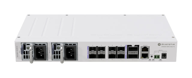 CRS510-8XS-2XQ-IN, Switch CPU 650MHz, 128MB RAM, 1 Eth 10/100, 8 SFP28 25G, 2 QSFP28 100G, CA/CD y 802.3bt PoE-in, Route