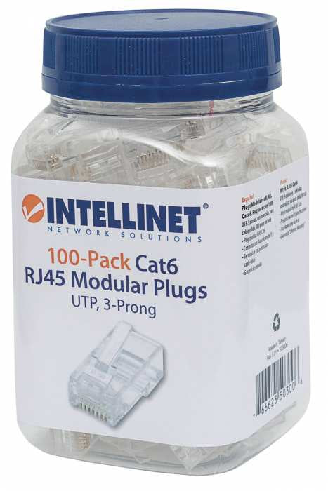 503006 - Intellinet PLUG RJ45 CAT6 SOLIDO UTP BOTE 100 PZAS ORO 15-MICRAS conectores RJ-45 Transparente Oro 100 pieza(s)