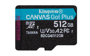 Kingston Technology 512 GB microSDXC Canvas Go Plus Gen4 200R A2 U3 Paquete individual sin ADP Memorias flash 512 GB Mic
