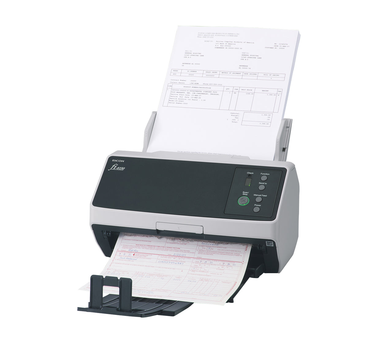 Ricoh FI-8150 ADF + Escáner de alimentación manual 600 x 600 DPI A4 Negro, Gris, 216 x 355.6 mm, 50 ppm, Escala de grises