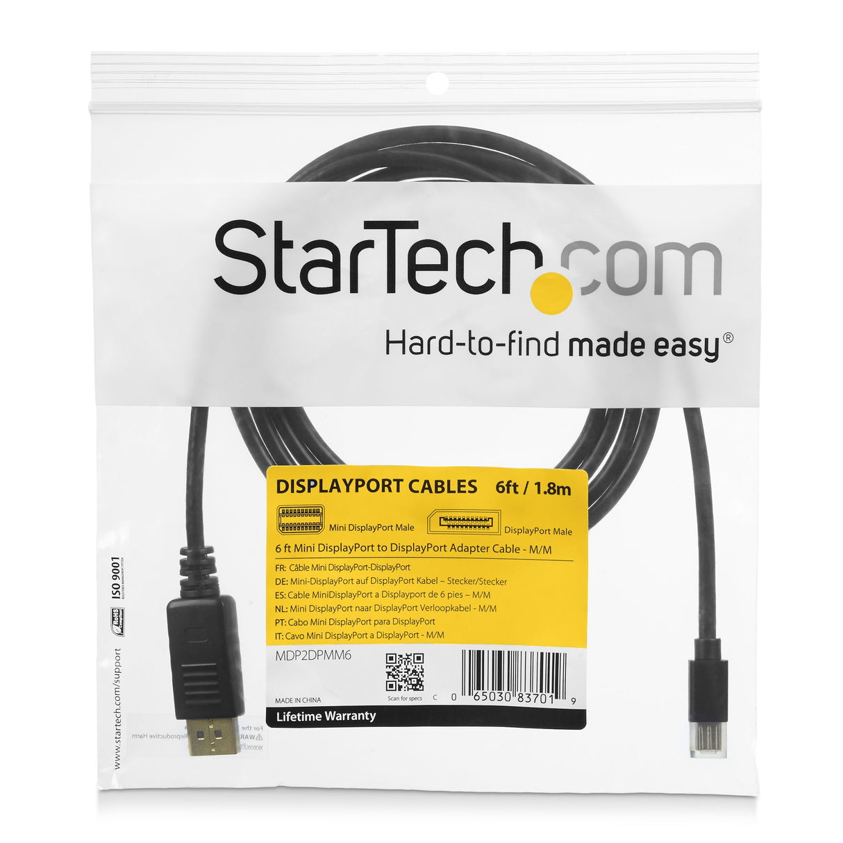 StarTech.com Cable de 1,8m Mini DisplayPort a DisplayPort 1.2 - Cable Adaptador Mini DisplayPort a DisplayPort 4K x 2K UHD - Cable para Monitor Mini DP a DP - Blanco Cable Derecho Derecho Oro 1.2