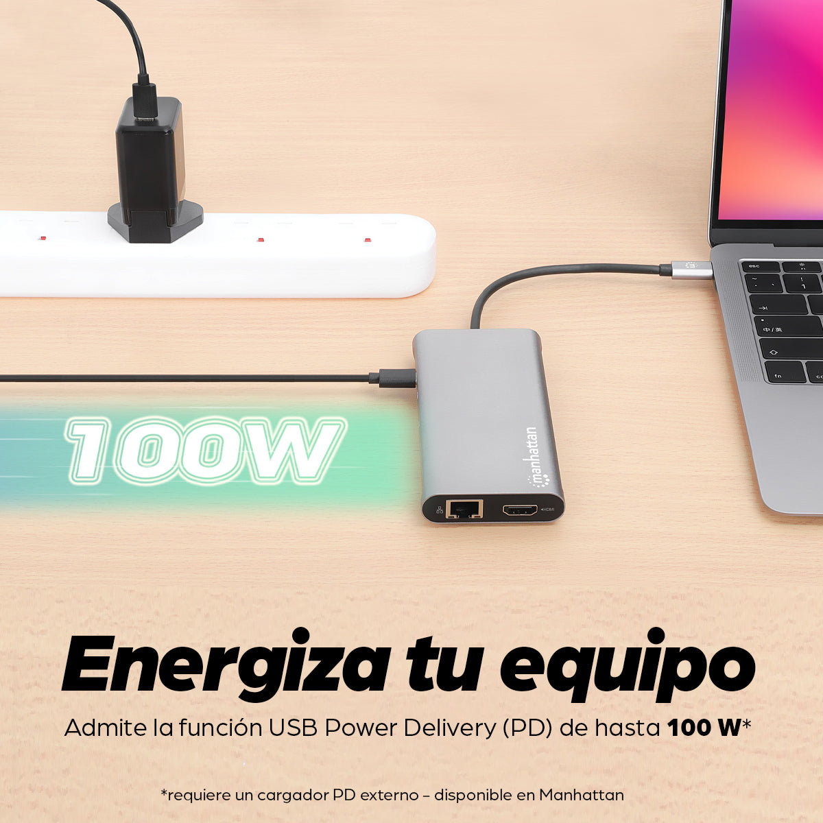Manhattan Docking Station USB-C para Triple Monitor Laptop Alámbrico USB 3.2 Gen 1 (3.1 Gen 1) Type-C 4 2