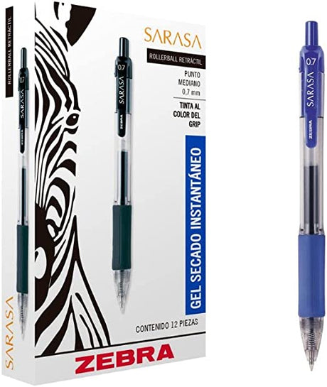 Bolígrafo Zebra Sarasa Retráctil Punto Mediano 0.7M Gel Color Azul C/12 Pzas - 8801 FullOffice.com