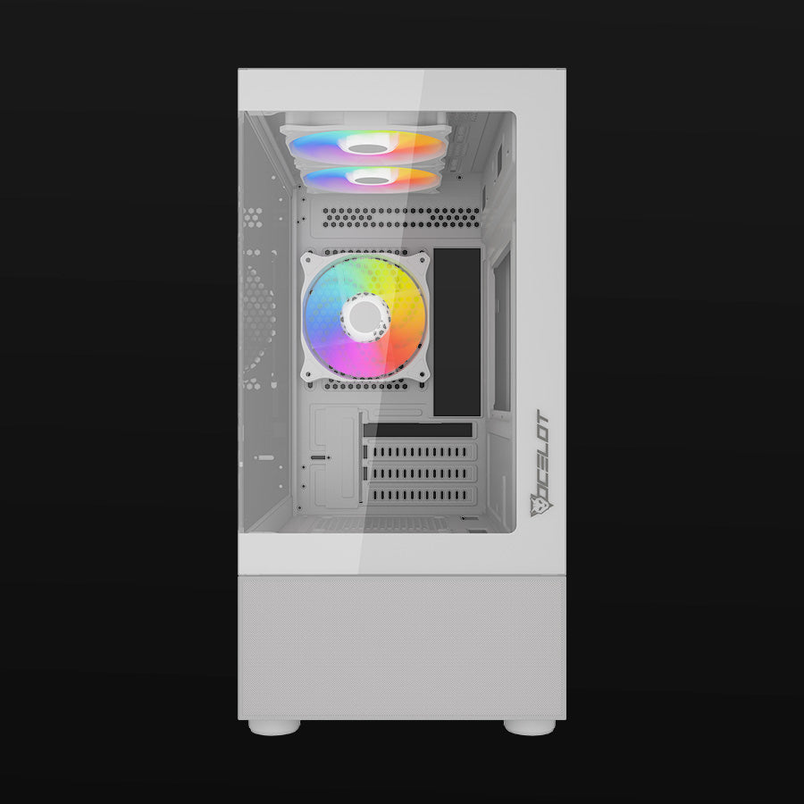 Ocelot Gaming GLASS EW7 gabinete de computadora Blanco, ITX, Micro ATX, Aluminio