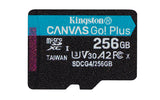 Kingston Technology Tarjeta microSDXC Canvas Go Plus Gen4 de 256 GB, 200 MB/s, A2 U3 V30 y adaptador Memorias flash 256 