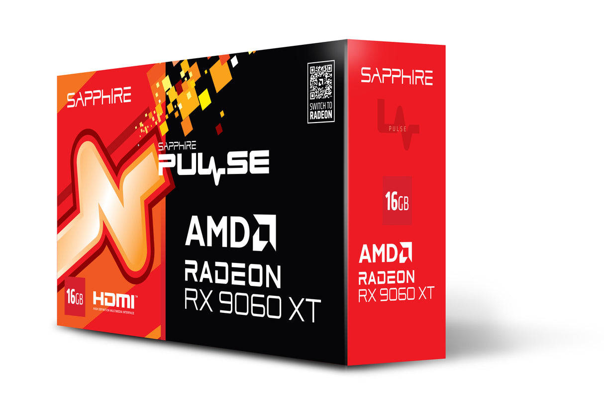 Sapphire PULSE AMD Radeon RX 9060 XT 16GB GPU GDDR6, 128 Bit, 7680 x 4320 Pixeles, PCI Express x16 5.0