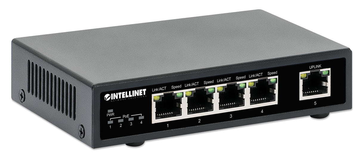 Intellinet Commutateur réseau (switch) Gigabit Ethernet PoE+ 5 ports, 4 ports PoE PSE, compatible IEEE 802.3at/af, budge