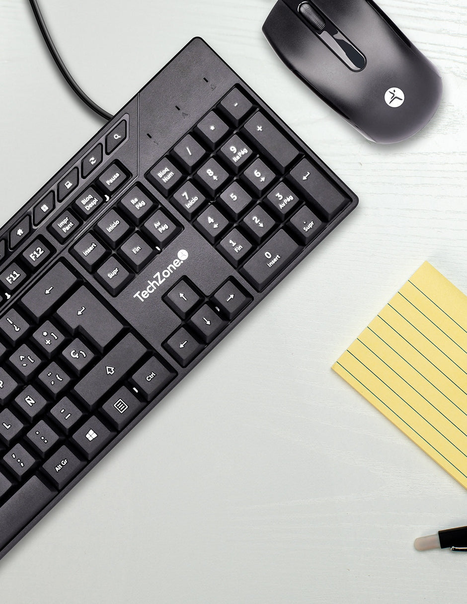 TechZone TZACCBA01 teclado Ratón incluido Oficina USB QWERTY Negro, Tamaño completo (100%), Alámbrico