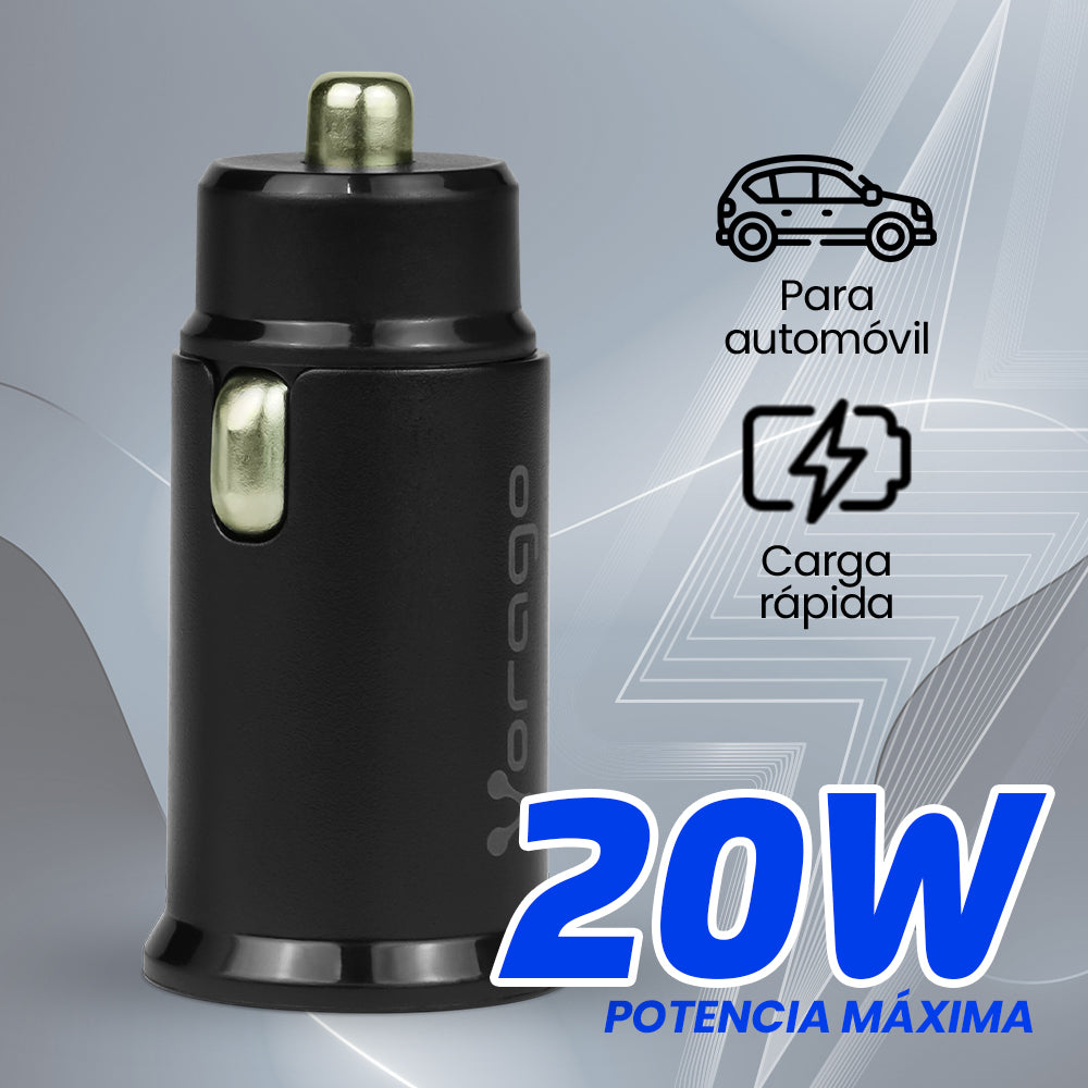 CARGADOR PARA AUTO VORAGO AU-305 TIPO C PD 20W Y USB A QUICK CHARGE 3.0 NEGRO