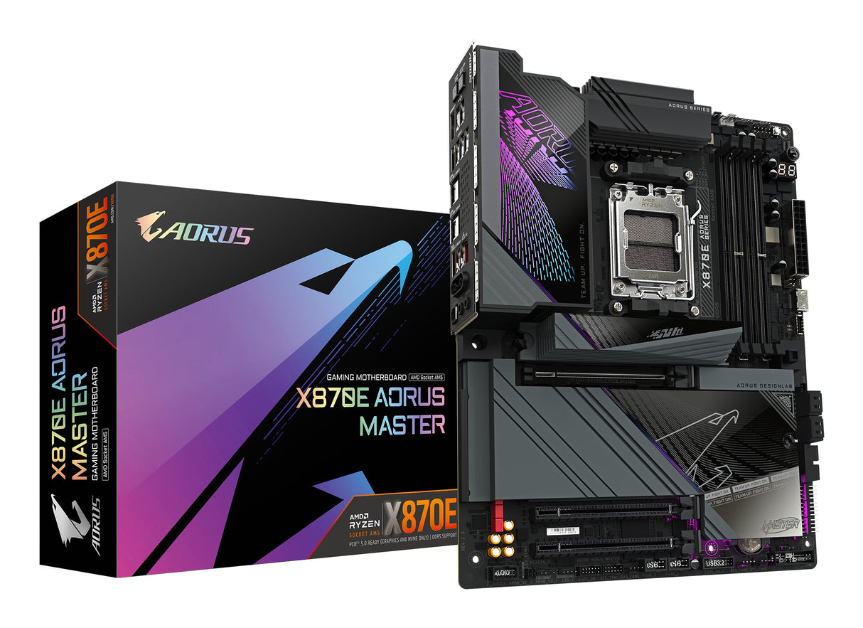 GIGABYTE X870E AORUS MASTER Placa Base - Compatible con CPUs AMD Ryzen 9000, 16+2+2 fases VRM digitales, hasta 8600MHz DDR5 (OC), 3xPCIe 5.0 + 1xPCIe 4.0, Wi-Fi 7, LAN 5GbE, USB 4 placas base AMD Zócalo AM5 Zócalo AM5 256 GB