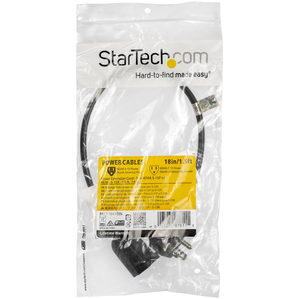 StarTech.com PACF10118IN Cable Negro Macho Hembra 0,5 m