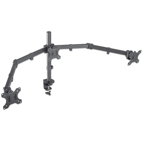 Manhattan Soporte triple de sobremesa para 3 monitores, pantallas 10"–27", montaje traseros con abrazadera, Co