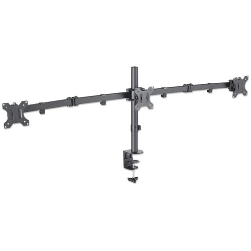 Manhattan Soporte triple de sobremesa para 3 monitores, pantallas 10"–27", montaje traseros con abrazadera, Co