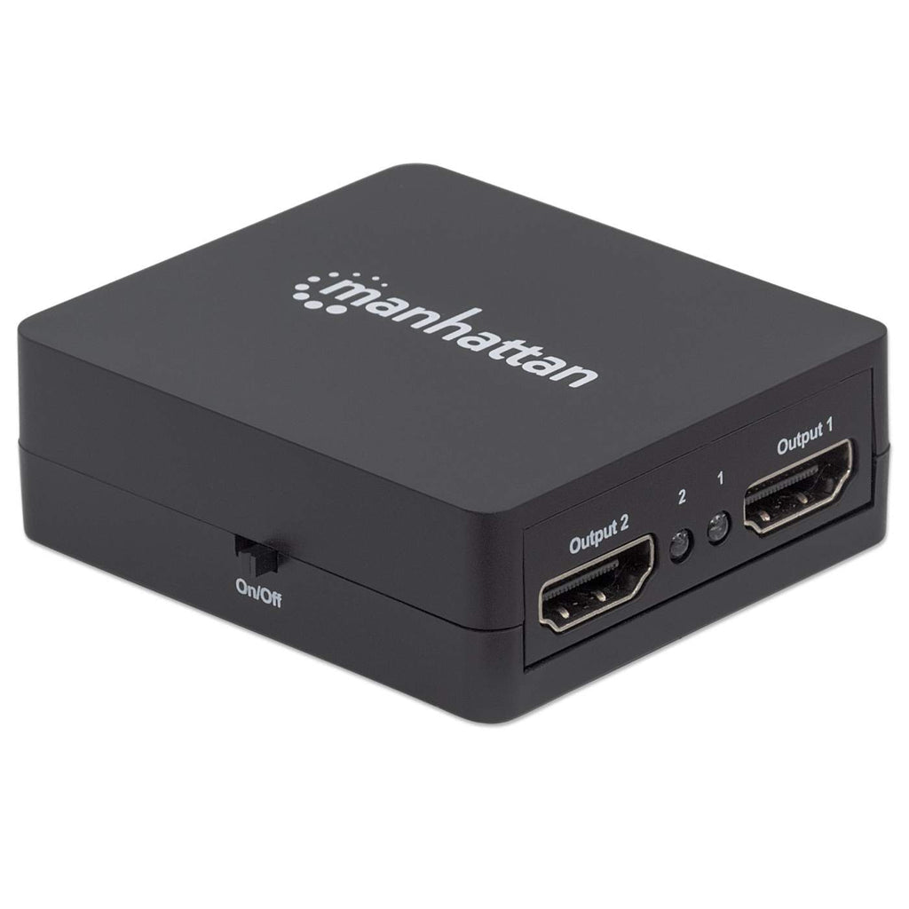 Manhattan Splitter HDMI de 2 puertos, 1080p, negro, duplica la salida de 1 fuente HDMI a 2 pantallas (misma señal en amb