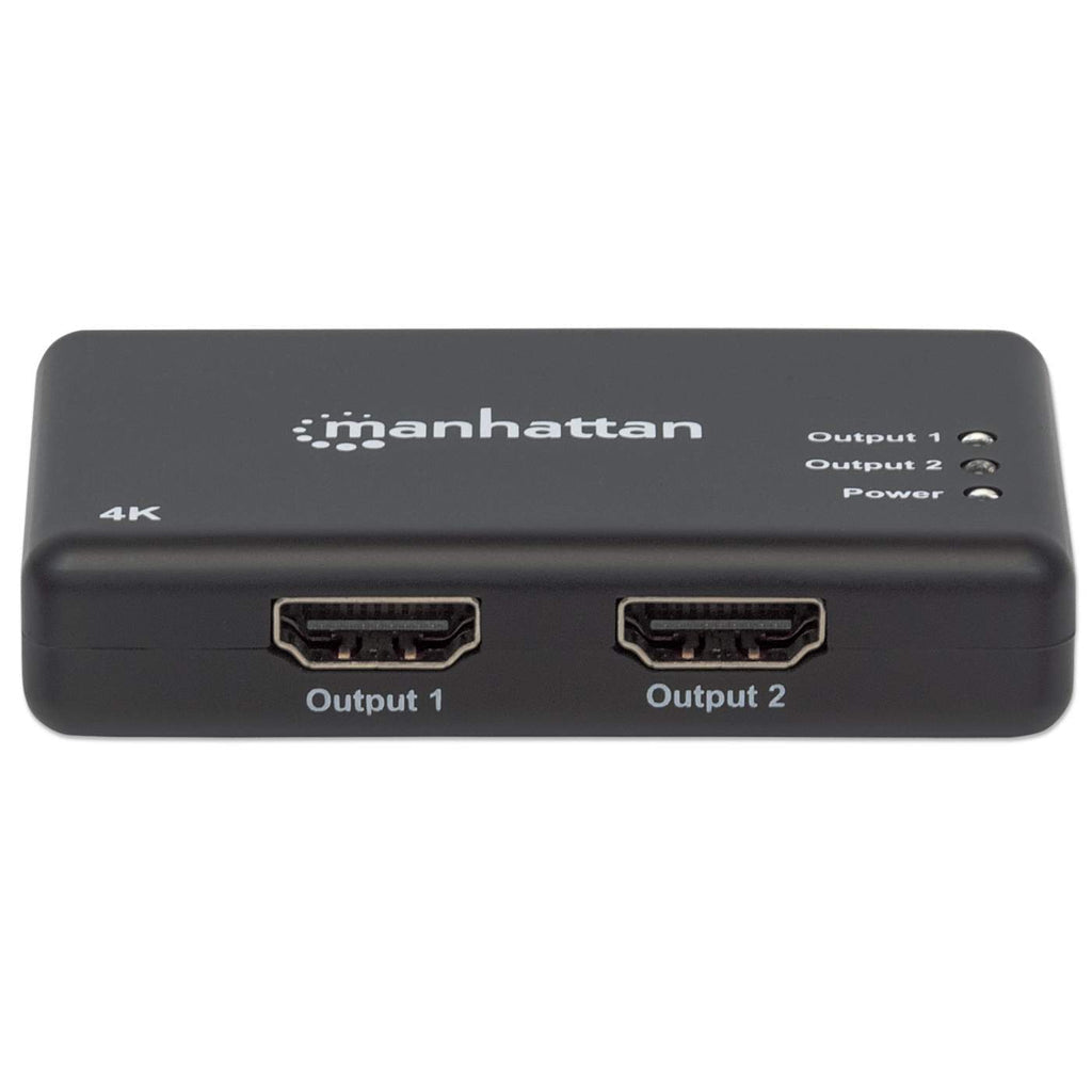 Manhattan Splitter HDMI de 2 puertos, 4K@30 Hz, duplica la salida de 1 fuente HDMI a 2 pantallas (misma señal en ambas), alimentado por CA (cable 0,9 m), negro, garantía 3 años divisores de vídeo HDMI 2x HDMI 3 Si