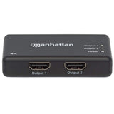 Manhattan Splitter HDMI de 2 puertos, 4K@30 Hz, duplica la salida de 1 fuente HDMI a 2 pantallas (misma señal en ambas), alimentado por CA (cable 0,9 m), negro, garantía 3 años divisores de vídeo HDMI 2x HDMI 3 Si