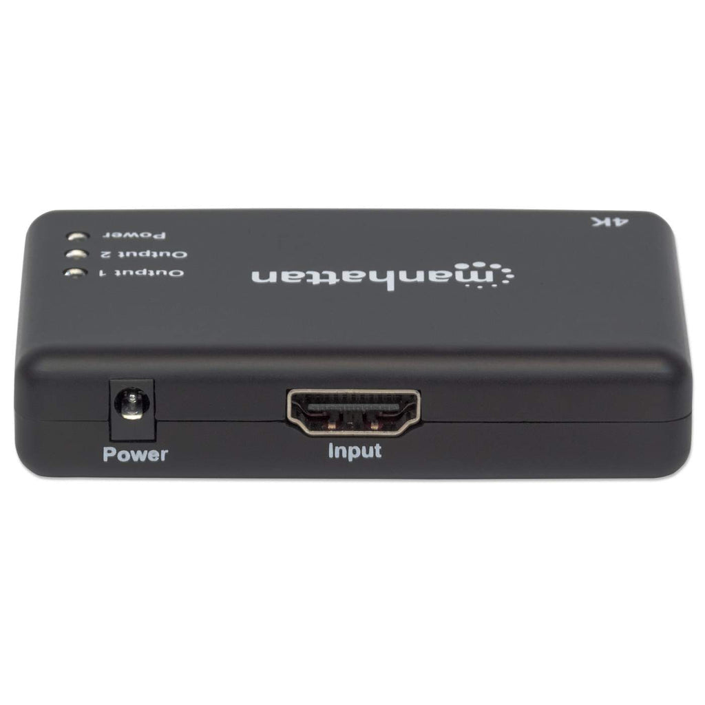 Manhattan Splitter HDMI de 2 puertos, 4K@30 Hz, duplica la salida de 1 fuente HDMI a 2 pantallas (misma señal en ambas), alimentado por CA (cable 0,9 m), negro, garantía 3 años divisores de vídeo HDMI 2x HDMI 3 Si