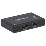 Manhattan Splitter HDMI de 2 puertos, 4K@30 Hz, duplica la salida de 1 fuente HDMI a 2 pantallas (misma señal en ambas), alimentado por CA (cable 0,9 m), negro, garantía 3 años divisores de vídeo HDMI 2x HDMI 3 Si