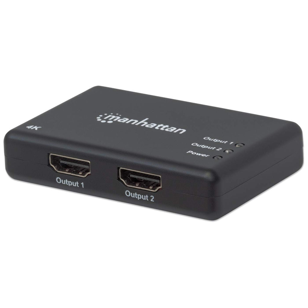 Manhattan Splitter HDMI de 2 puertos, 4K@30 Hz, duplica la salida de 1 fuente HDMI a 2 pantallas (misma señal en ambas), alimentado por CA (cable 0,9 m), negro, garantía 3 años divisores de vídeo HDMI 2x HDMI 3 Si