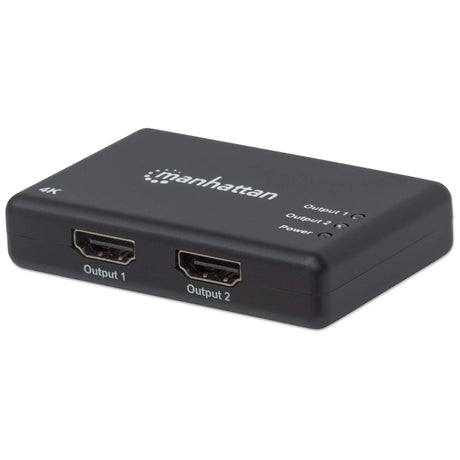 Manhattan Splitter HDMI de 2 puertos, 4K@30 Hz, duplica la salida de 1 fuente HDMI a 2 pantallas (misma señal en ambas), alimentado por CA (cable 0,9 m), negro, garantía 3 años divisores de vídeo HDMI 2x HDMI 3 Si