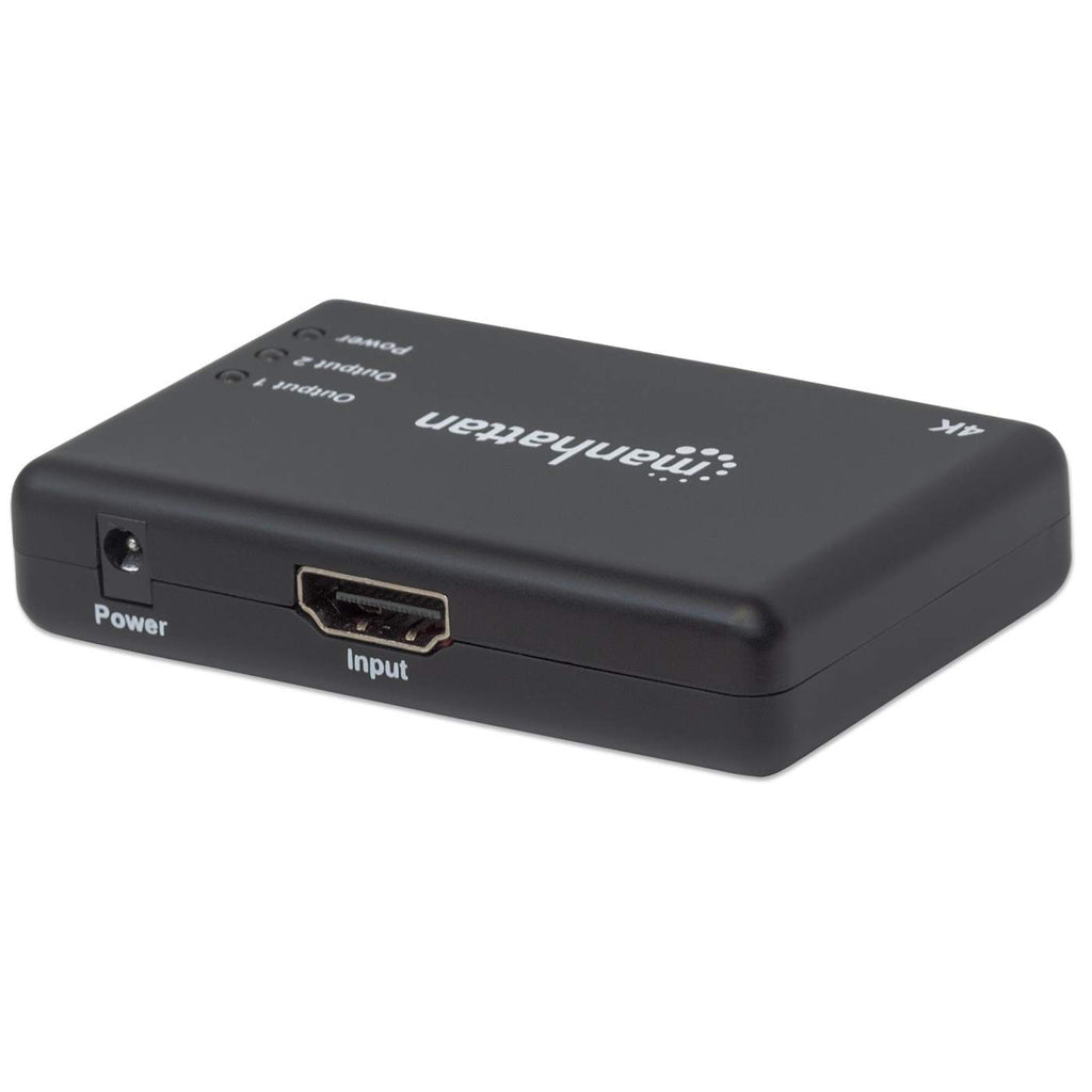 Manhattan Splitter HDMI de 2 puertos, 4K@30 Hz, duplica la salida de 1 fuente HDMI a 2 pantallas (misma señal en ambas), alimentado por CA (cable 0,9 m), negro, garantía 3 años divisores de vídeo HDMI 2x HDMI 3 Si
