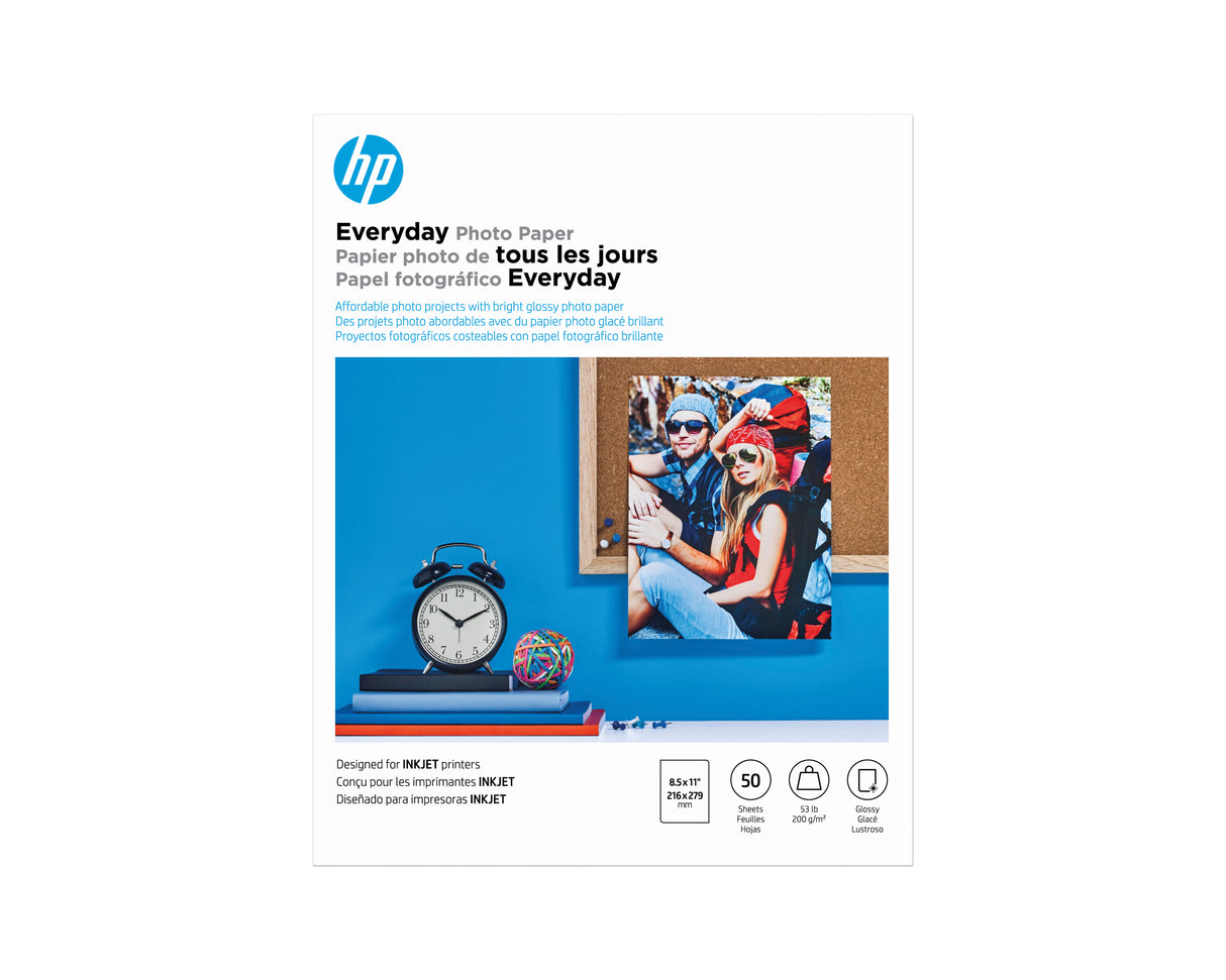 HP Everyday Photo Paper, Glossy, 52 lb, 8.5 x 11 in. (216 x 279 mm), 50 sheets