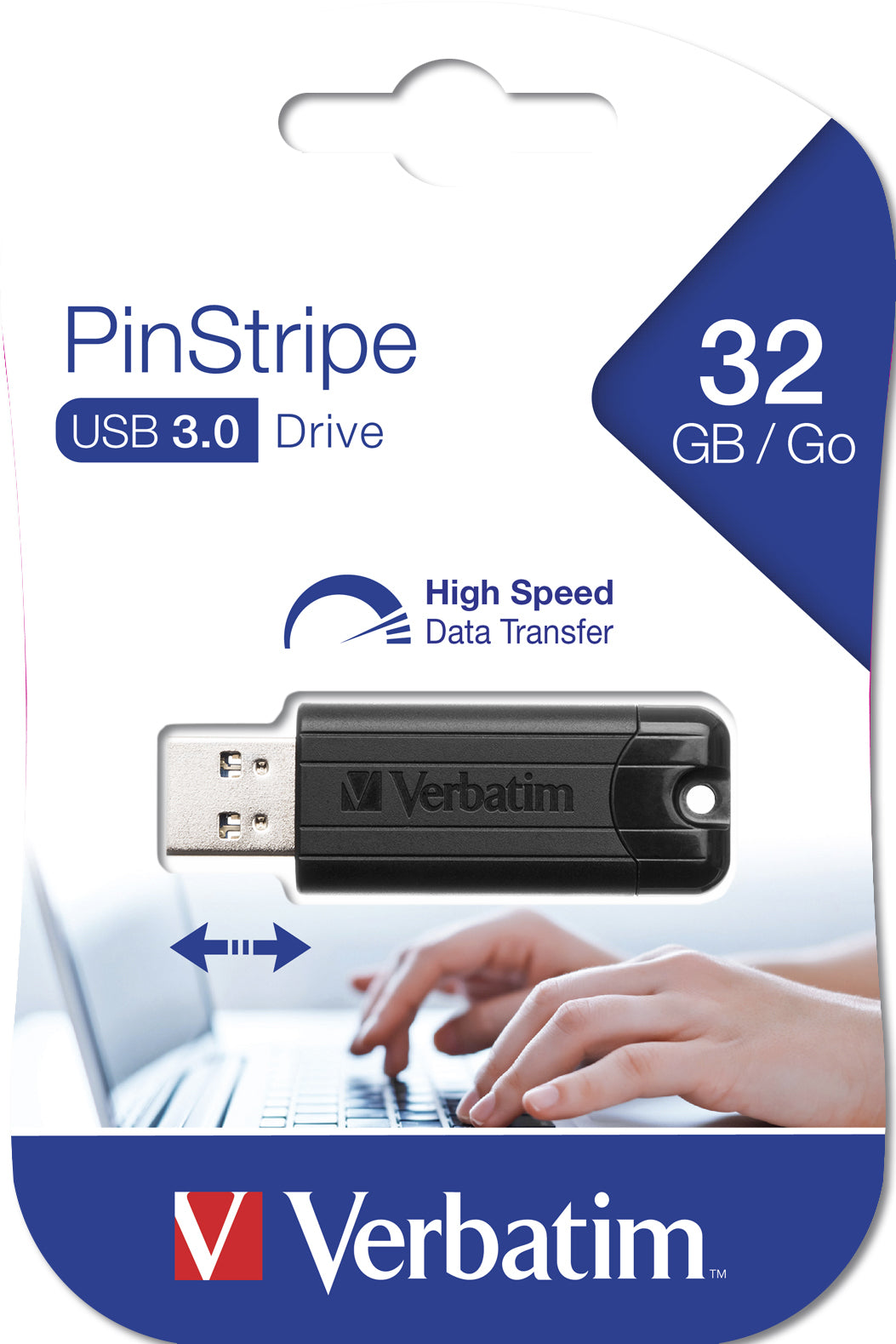 Verbatim PinStripe 3.0 - Unidad USB 3.0 de 32 GB  - Negro Memoria Flash 32 GB USB tipo A 3.2 Gen 1 (3.1 Gen 1) Si