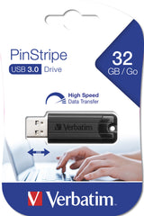 Verbatim PinStripe 3.0 - Unidad USB 3.0 de 32 GB  - Negro Memoria Flash 32 GB USB tipo A 3.2 Gen 1 (3.1 Gen 1) Si