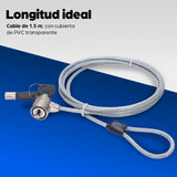 Manhattan Candado para portátil (Kensington) con 2 llaves, compatible con ranura Kensington estándar, cable de 1,5 m, antirrobo, cable de acero con funda PVC transparente, garantía de por vida Cable Plata Portátil 2 llaves PVC, Acero