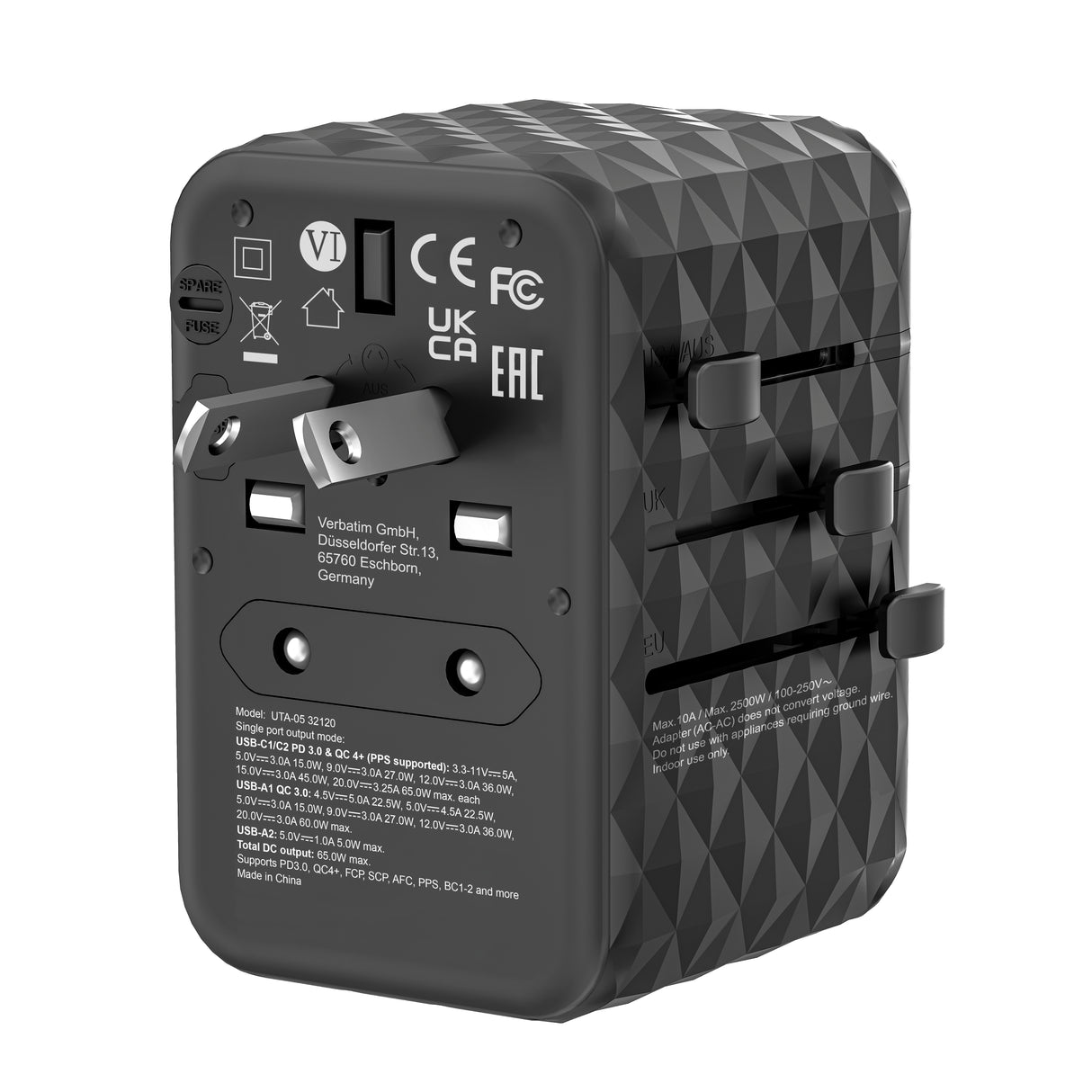 Adaptador Verbatim Universal de viaje UTA-05 GaN III 65 W