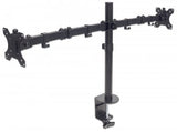 Manhattan Soporte doble de sobremesa para TV/monitores (Articulado), para pantallas de 10" a 27", fijación con abrazadera, Compatibilidad VESA: 75×75