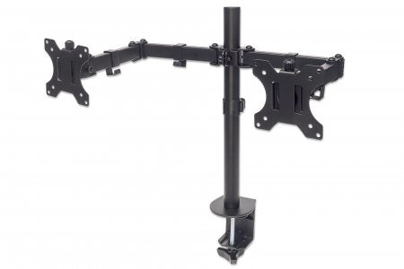 Manhattan Soporte doble de sobremesa para TV/monitores (Articulado), para pantallas de 10" a 27", fijación con abrazadera, Compatibilidad VESA: 75×75