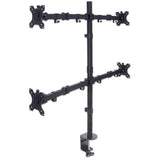 Manhattan Soporte de sobremesa para 4 monitores, pantallas 10"–27", base o abrazadera, Compatibilidad VESA: 75x75 y 100x100 mm (verifique las dimensiones de los cuatro orificios de montaje traseros), carga máxima 8 kg (cada uno), negro Monitor negro