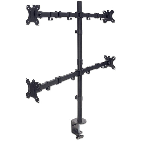 Manhattan Soporte de sobremesa para 4 monitores, pantallas 10"–27", base o abrazadera, Compatibilidad VESA: 75x75 y 100x100 mm (verifique las dimensiones de los cuatro orificios de montaje traseros), carga máxima 8 kg (cada uno), negro Monitor negro
