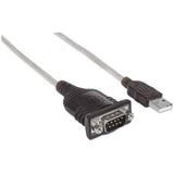Manhattan Convertidor USB-A a serie (RS232/COM/DB9), 45 cm, macho a macho, chip Prolific PL-2303RA, negro/plata, 3 años de garantía, equivalente a ICUSB232V2 Cable Negro, Transparente 0,45 m USB A Serial/COM/RS232/DB9