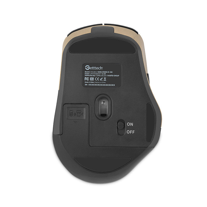 Getttech GGM-STDBW-01-GD ratón Oficina Diestro RF inalámbrico + bluetooth 7200 DPI, Negro, Oro