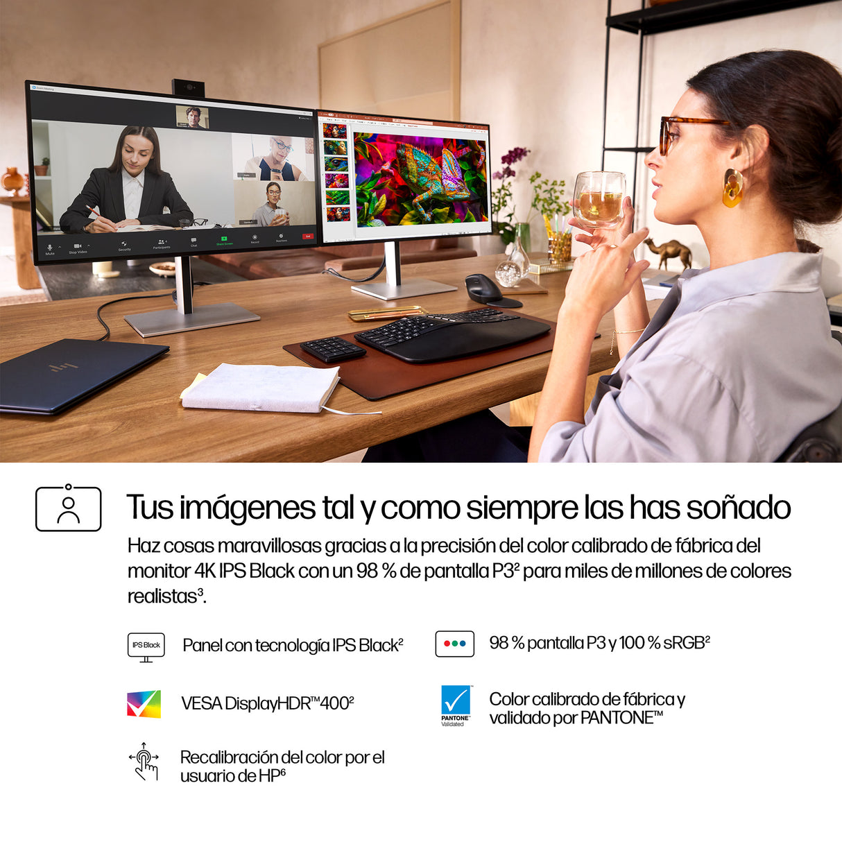 HP Monitor de videoconferencia 4K HP Pro de la serie 7 de 27 pulgadas: 727pm Monitor 68,6 cm (27") 3840 x 2160 Pixeles 4K Ultra HD Edge LED Negro