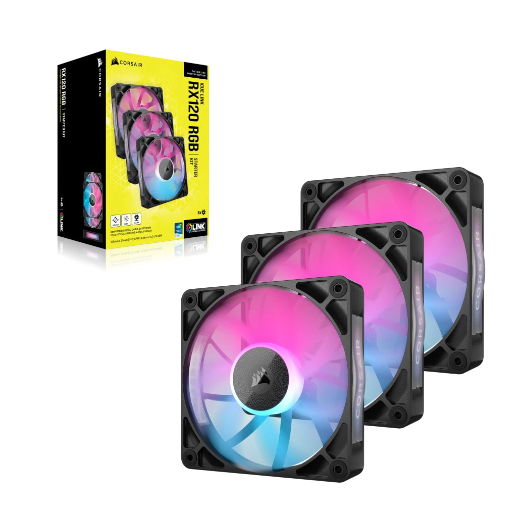 Corsair iCUE LINK RX120 RGB Gabinete de la computadora Ventilador 12 cm Negro 3 pieza(s), 400 RPM, 2100 RPM