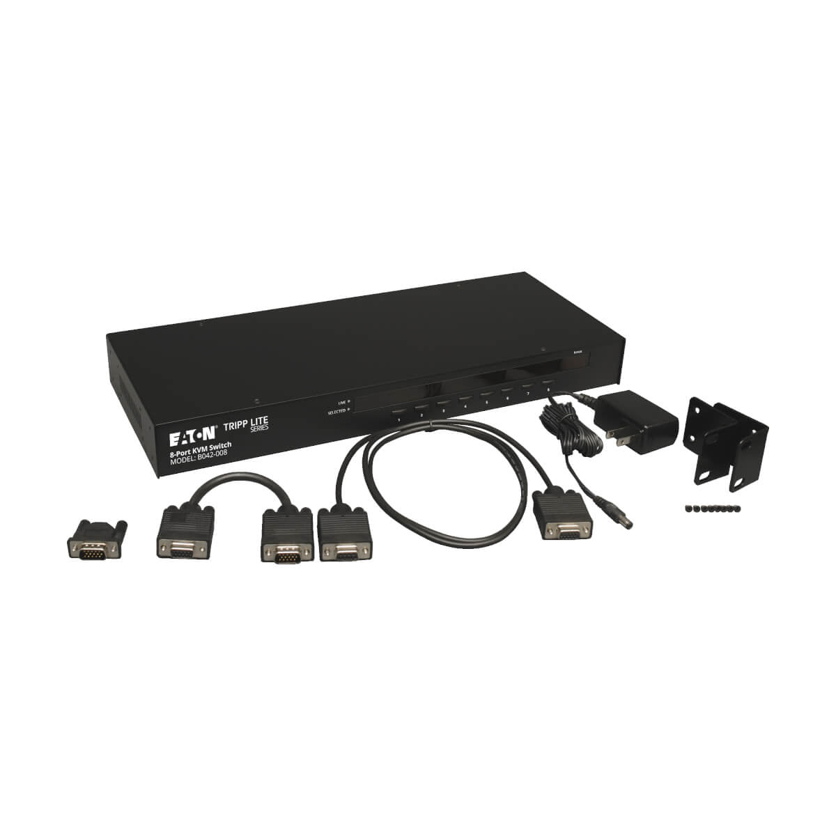 Tripp Lite B042-008 KVM USB/PS2 de 8 Puertos de 1U para instalar en Rack con Menú en Pantalla, Montaje en rack, Negro