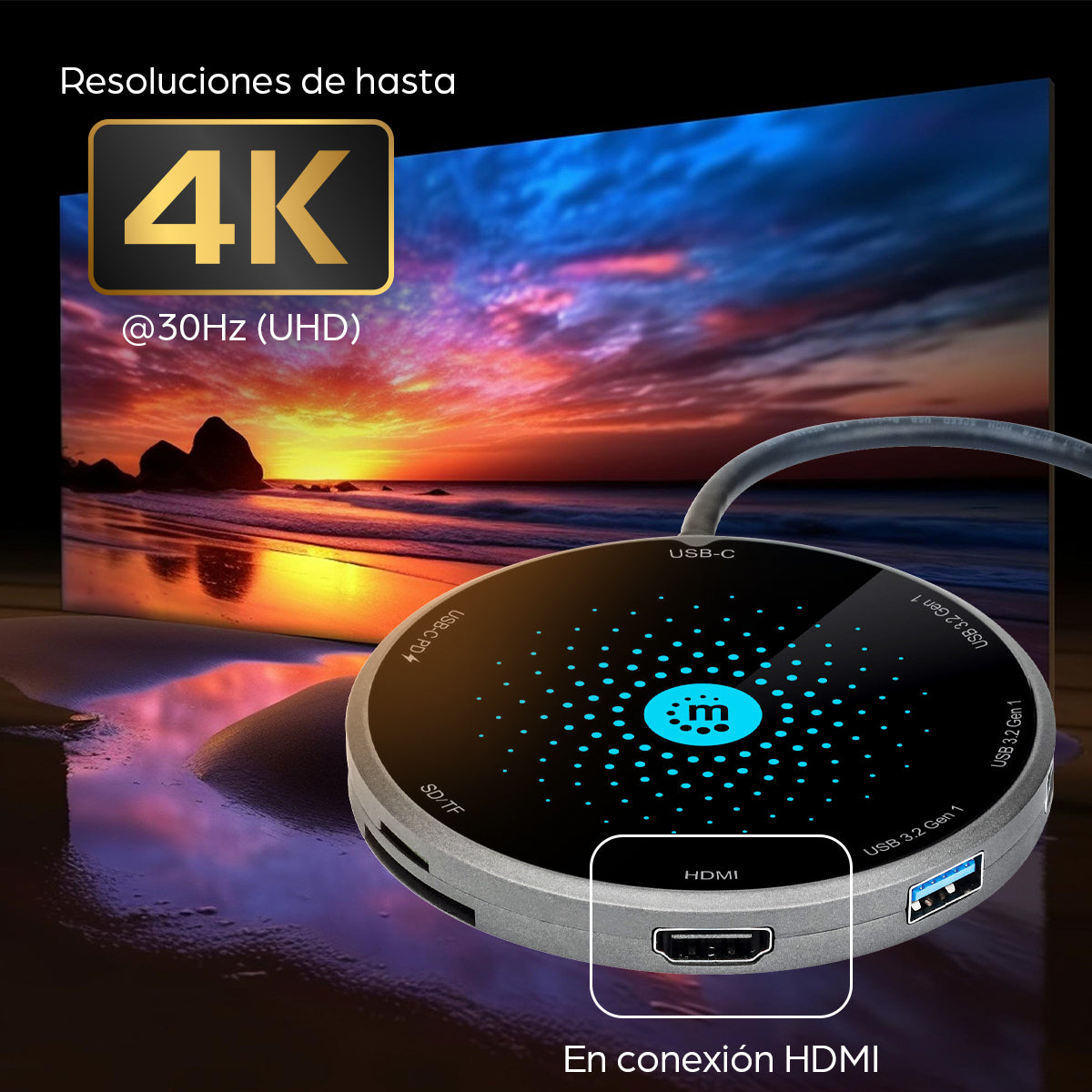 Manhattan Docking Station USB-C HDMI 4K, Carga Inalámbrica, 165560