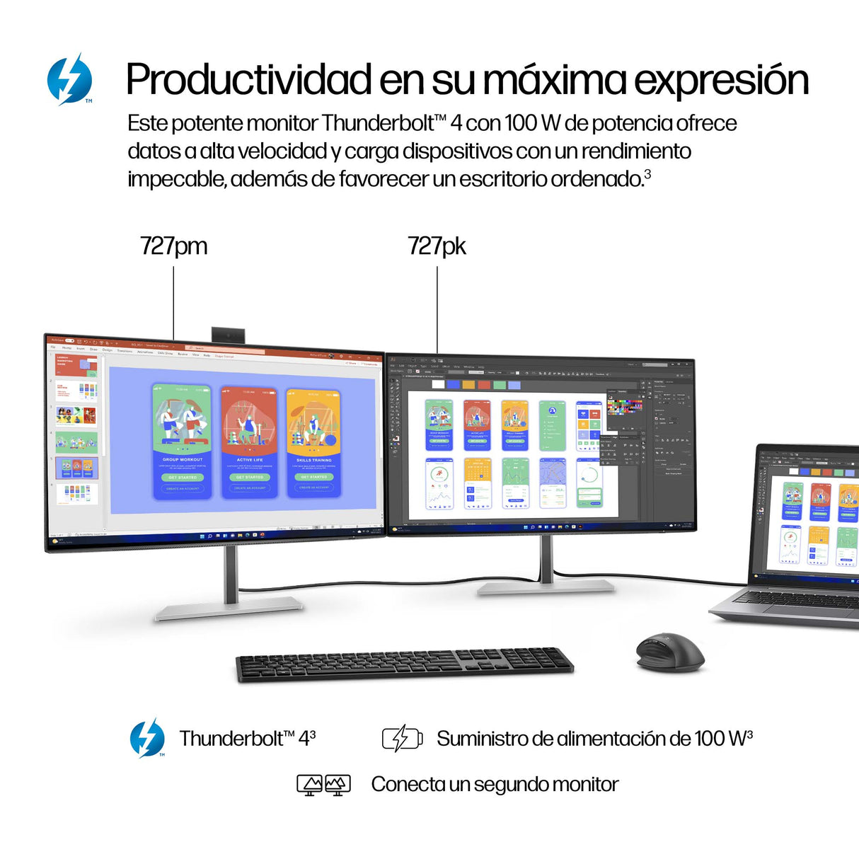 HP Monitor 4K Thunderbolt 4 de la serie Pro 7 de 27" - 727pk, 3840 x 2160 Pixeles, 4K Ultra HD, LCD