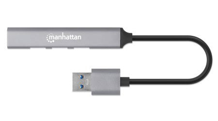 Manhattan Hub USB-A de 4 puertos, 4x USB-A (1x 5 Gbps USB 3.0 + 3x 480 Mbps USB 2.0), Alimentado por USB (no requiere alimentación externa), aluminio hubs de interfaz USB 3.2 Gen 1 (3.1 Gen 1) Type-A USB 2.0 3 1