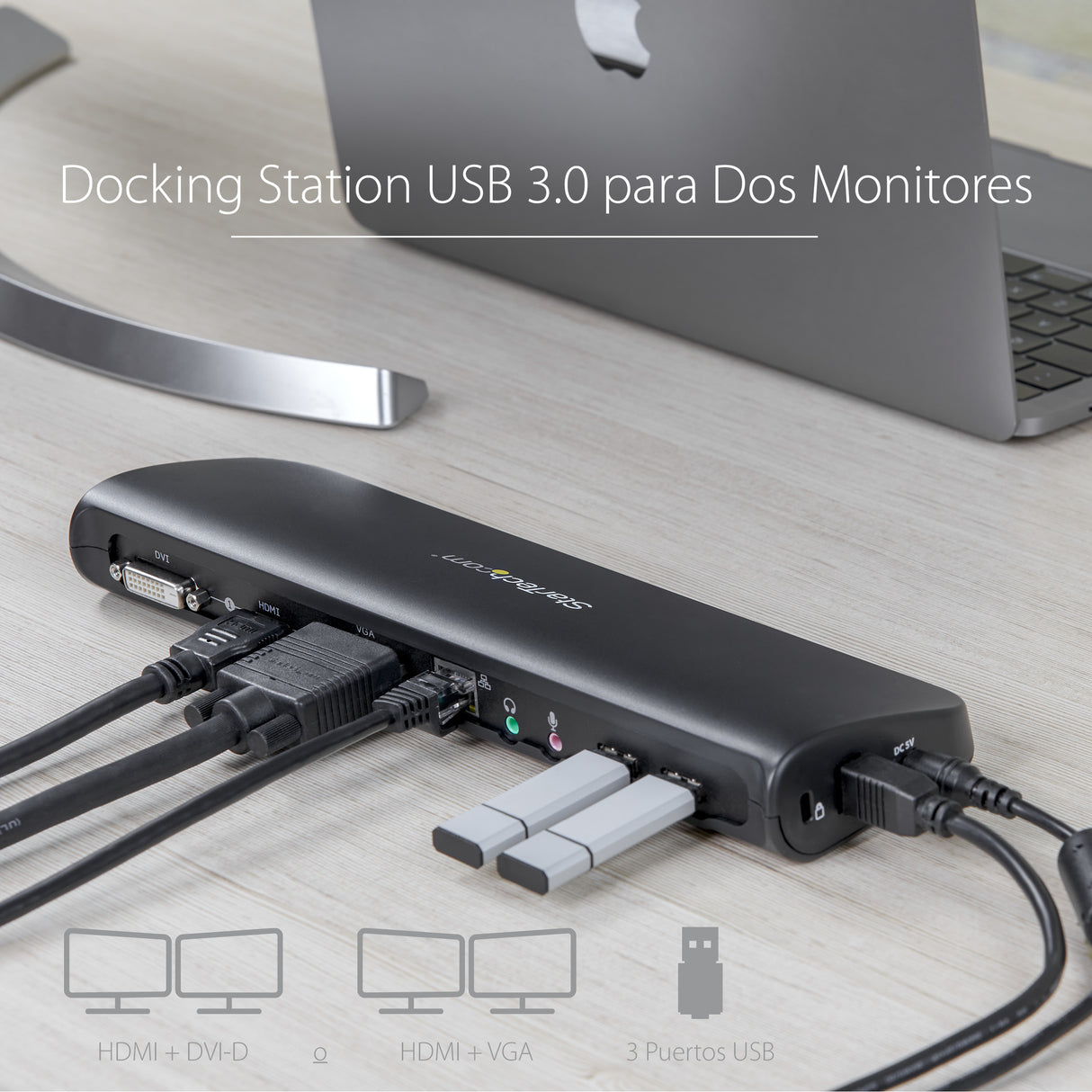 StarTech.com Docking Station USB 3.0 de 2 Monitores para Portátil - HDMI/DVI/VGA - Hub Ladrón 3x USB-A - GbE - Audio - Replicador de Puertos Universal USB-A - Win/macOS/ChromeOS - TAA Laptop Alámbrico USB 3.2 Gen 1 (3.1 Gen 1) Type-B 3 1